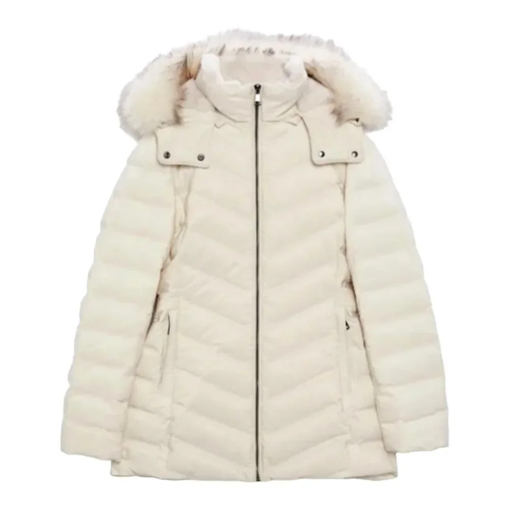 ZARA Ecru Water Wind Protection Hooded Down Coat NWT Size XXL Faux Fur Puffer - Picture 2 of 12